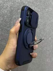 1 buah Casing Ponsel Mewah, Kokoh, Tahan Lama, Lapis Baja, dengan Stand Magnetik, Casing Ponsel Korea, Kompatibel dengan iPhone 17ProMax 17Pro 17 16Pro Max 16Pro 16 15 14 13 12 11 Pro Max Plus, Casing Ponsel PC dengan Pelindung Kamera Geser - Navy Blue - View 1