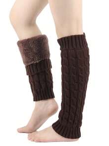 Fluffy Wool Twisted Knit Warm Leg Warmers, Y2K Comfortable Style - Multicolor - View 4