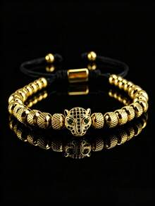 1pc Luxury Stainless Steel Leopard Decor Braided Rope Bracelet, Suitable For Daily Wear, Can Be Given As A Gift To Boyfriend, Friend, Birthday Party (Bead Quantity Randomly Matched Combination) - Leopard Bracelet - View 8