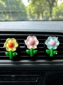 3pcs Cute Crystal Flower Car Air Vent Clip Aromatherapy Clip Decorative Ornament Women's Car Accessories - A - View 6