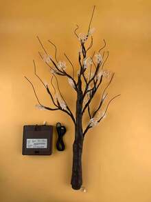 1pc 60CM Moon & Star Black Tree Lamp, 24 Warm LED Lights, 3 AA Battery Box + USB Dual Power Supply, Bedroom Desktop Party Homestay Holiday Decoration Ornament Light - Yellow - View 12