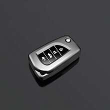 Grey TPU Car Key Cover Keychain Compatible With Toyota Folding 4-Button Aygo Yaris Highlander Camry RAV4 Fortuner Hilux Auris Corolla Avensis Ve Remote Key Shell Protective Case - Type a - View 2