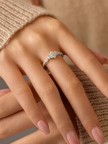 BALMORA 1 pieza Anillo mini de plata de ley S925 vintage de lujo elegante de moda con circonita de copo de nieve chapado en oro, regalo de joyería para mujer para uso diario y fiestas - Plateado - Ver 5