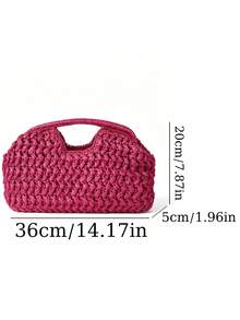BAILEE Nuevo bolso de mano de paja tejida a mano para mujer, conjunto de una sola pieza, adecuado para compras, salidas casuales, vacaciones, reuniones y fiestas - Rosa Fucsia - Ver 10