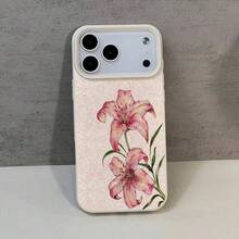 1 Buah Casing Ponsel TPU Motif Bunga Lili Warna Pink dengan Tekstur Leci, Kompatibel dengan Seri Apple 17 16 15 14 13 12 11 Plus Pro Max, Pelindung Ponsel Gaya yang Dipersonalisasi, Modis - MultiWarna - View 1