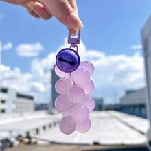 1pc UV Color Changing Grape Keychain, Simulated Fruit Cluster Charm With Bell & Snap Hook For Bag Car Accessory Gift - Multicolor - View 5