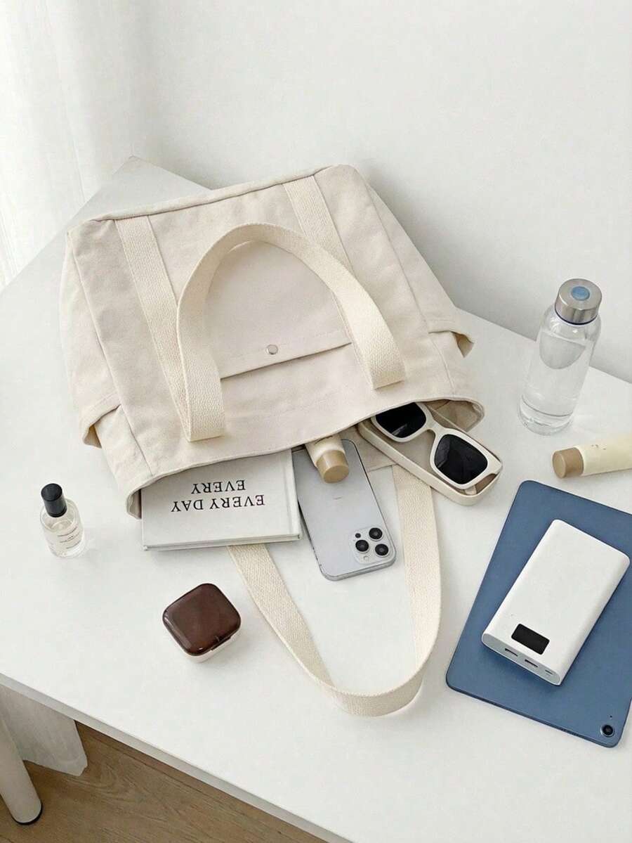 Haus Hana 超大容量帆布手提包,简约别致,适合通勤、上学、旅行使用学校用品、返校 - 彩色 - 查看 1
