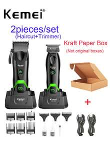 Kemei 2件組專業男士理髮器套組，陶瓷刀片理髮器與修剪器附充電底座 KM-1386, 1385 - 黑色 - 查看 12