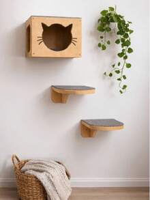 Casinha de Gato com Degraus Parede Playground Carpete MDF Cru 15mm - Cinza - Visão 1