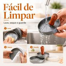 Forma Prensadora de Hambúrguer Caseiro | Modelador de Carne com Cabo de Madeira | 12cm - Prata - Visão 9