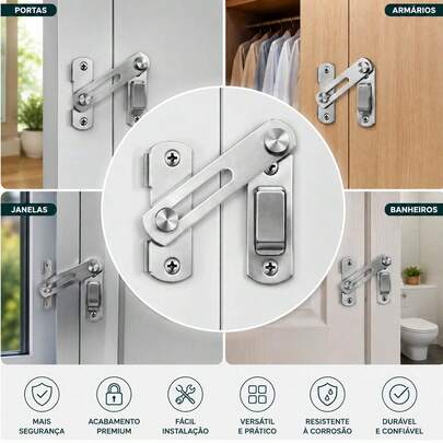 Trinco Trava Tranca De Porta Armario Tramela Aço Inox 180º Ferrolho Segurança Inoxidável 51x70mm