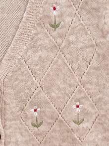 JIANHU 復古刺繡針織背心 女款 秋冬無袖毛衣背心 花卉圖案 聖誕秋季必備疊穿單品 - 米色 - 查看 10