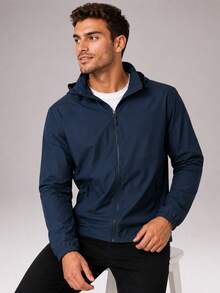 CZRLHYT Jaket Pria dengan Tudung yang Dapat Dilepas, Serbaguna untuk Olahraga dan Kasual, Saku Samping dengan Resleting, Sempurna untuk Pakaian Luar Sehari-hari, Pakaian Luar yang Serbaguna - Navy Blue - View 3