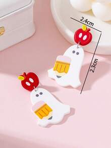 1 Pair Halloween Academy Style Cute Ghost, Pencil, Apple Enamel Design Fashion Earrings For Women, Suitable For Holiday Party Wear And Gift - Multicolor - View 4