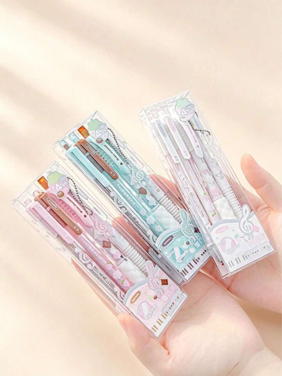 2/4pcs Strawberry Chocolate Scented Pen Set: 0.5mm Retractable Ballpoint Pens, Includes 1 Scented Pen And 1 Erasable Pen, Quick-Drying Black Ink, Suitable For Writing, Ergonomic Grip, Ideal For Study, Exams And Office Use - A - View 1