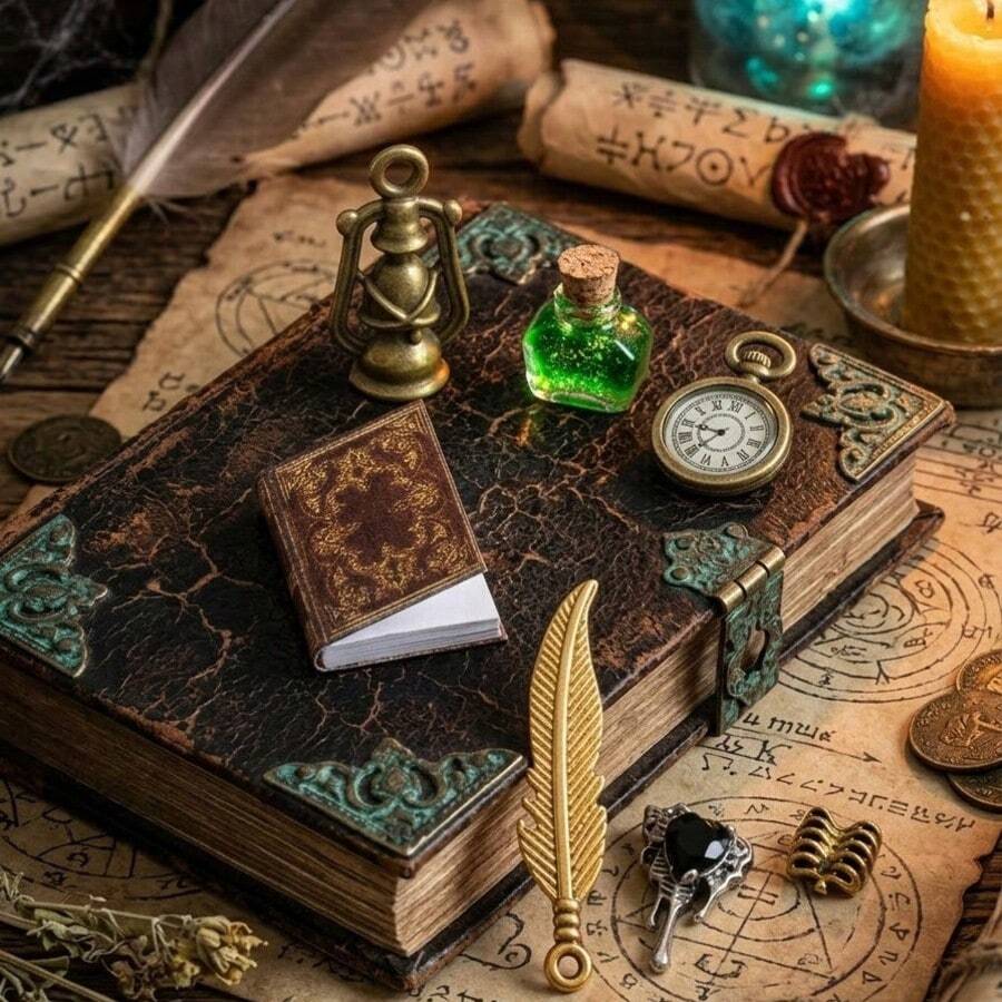 10件/組 迷你魔法復古書套組 1:12 魔法場景裝飾 迷你魔法蜘蛛套組 書款隨機 攝影道具模型 - 微縮魔法擺飾 - 查看 1