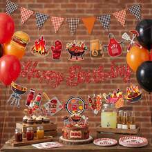 1 Set BBQ Theme Happy Birthday Banner, BBQ Camping Theme, Birthday Wedding Bridal Shower Baptism, Home Classroom Party Supplies Decoration - Multicolor - View 4