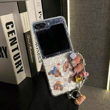 Cute Simple Folds Puppy Transparent Phone Case With Puppy Chain Compatible With Samsung Galaxy Z Flip 7 8 Z Flip8 ZFlip 5 Zflip6 Zflip7 - Clear - View 11