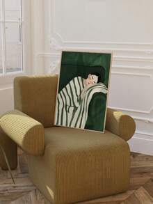 1pc Emerald Green Abstract Woman Wall Art Print, Contemporary Minimalist Figure Poster, Modern Unframed Canvas Decor For Living Room, Bedroom, Office - Character a - View 2