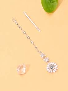 1 pieza Maang Tikka tradicional de perlas, tocado exótico con cadena de pelo de strass, accesorio de pelo personalizado para actuación en escenario y novia - Plateado - Ver 3