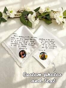Customized Photo Wedding Handkerchief: Gift, Bride Mother Gift, Parents Wedding Gift, Wedding Keepsake, Wedding Handkerchief, Bride Father Gift, Groom Father Gift - Multicolor - View 7