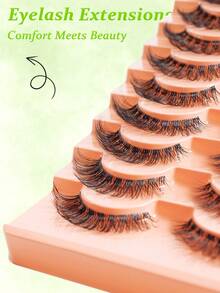 10 Pairs Lashes False Eyelashes Natural Look Lashes Faux Mink Wispy 3D Volume Fake Eyelashes Cat Eye Lashes Pack Clear Lash Band Individual Eyelashes - 黑色 - 查看 7