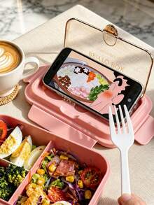 1pc Leak-Proof Lunch Box With Utensils, Microwave , 3-Compartment Design, Outdoor Meal Box | Secure Lock Lid, Suitable For School, Work And Outdoor Dining, Back To School Essential - Multicolor - View 4