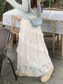 Women's Lace French A-Line Waist Puff Cake Skirt White - White - View 7