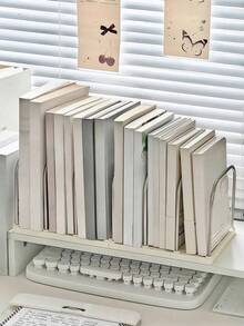 1pc 6-Slot Metal Bookend, Non-Slip Desktop Bookshelf Organizer, Adjustable Book Divider, Suitable For Office And Home, Sturdy Bookshelf Divider, Can Hold Books, Folders And Magazines - Style a - View 6