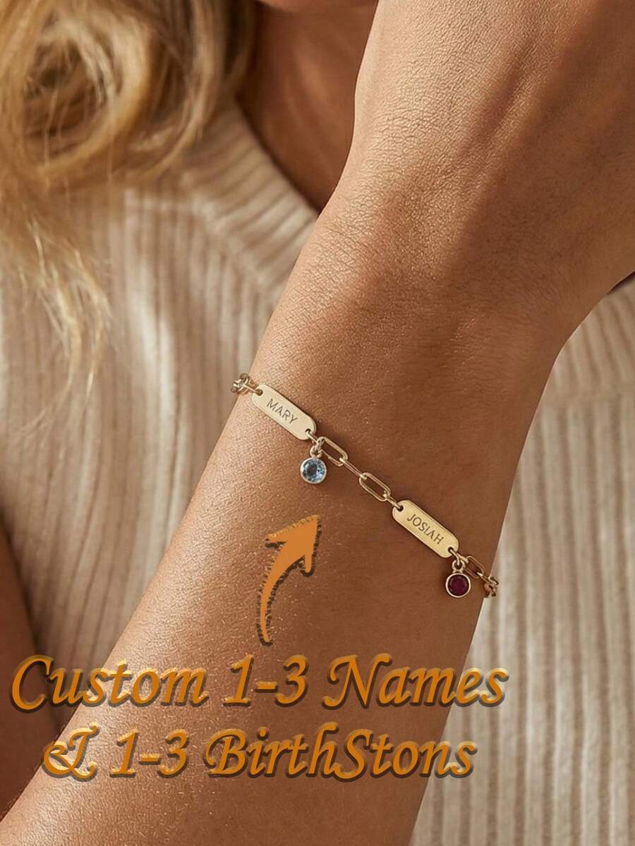Customized Multi-Name Birthstone Bracelet For Mom: Personalized Name Jewelry, Mother's Day Gift - Multicolor - View 1