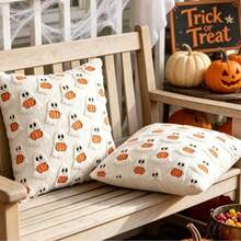 1pc/2pcs Pumpkin Ghost Decorative Pillow Covers, 45x45 Cm, Perfect For Halloween Decor, With A Vintage-Style Zipper Closure, For Bedroom Linens - Multicolor - View 2