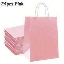 12/24 Pink And Rose Red Paper Gift Bags With Handles, Romantic Party, Wedding And Holiday Decoration, Foldable And Reusable, Versatile Use For Packaging, Bulk, Birthday, Wedding, Party, Grocery And Retail, As Well As Christmas And Halloween Occasions. - Multicolor - View 10