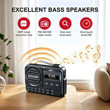Portable FM Radio With LCD Display, USB-C Port, Clear Speaker And Headphone Jack, Suitable For Smartphones/Tablets/IPods, Ideal For Walking, Fitness, Outdoor Activities - Real-Time FM/No AM Tuner - 1200mAh Battery - 黑色 - 查看 2