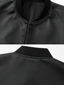 Men's Autumn/Winter Motorcycle PU Leather Jacket, Black Long Sleeve Zipper Motorcycle Style Sports Jacket - Black - View 5