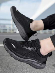Men's Airy Mesh Running Shoes, Ultra-Light Shock-Absorbing Sneakers With Grip Sole, Perfect For Jogging, Gym & Street Style - Black - View 7