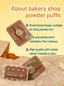 Amortals X TUNEE GOODS 2Pcs Bakery Rectangular Flocked Powder Puffs – Dense Soft Short Velvet, Skin-Friendly Even Powder Application, Replacement Sponge For Rectangular Pressed Powder Case, Cute Cartoon Design For Daily Makeup, Viral Trending Cosmetic Accesso - Chocolate Brown - View 4