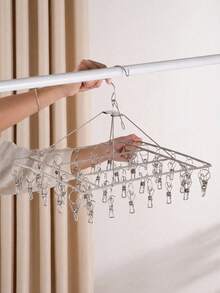 Haus Hana 1pc Stainless Steel Clothes Drying Hanger With Clothespin - Silver - View 2
