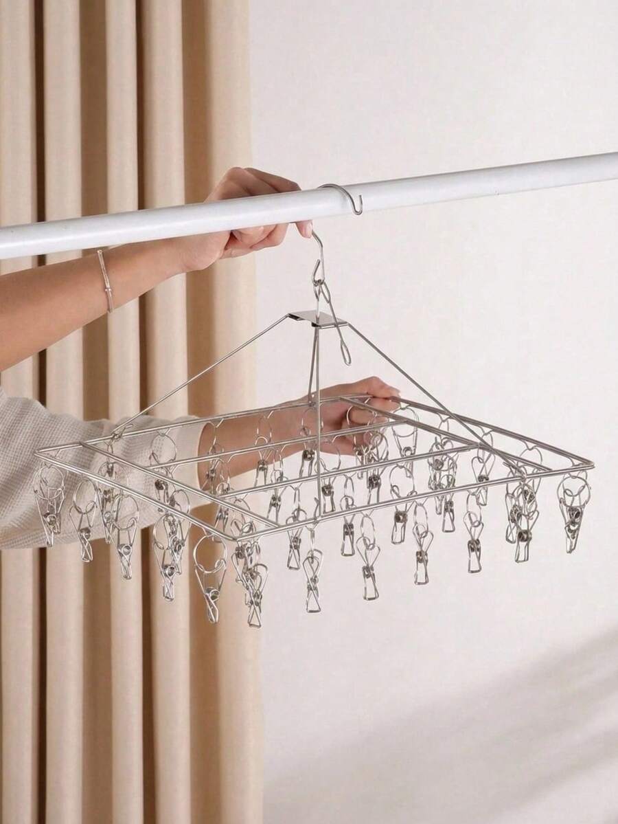 Haus Hana 1pc Stainless Steel Clothes Drying Hanger With Clothespin