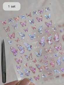 1 Set de Decoración de Arte de Uñas Estilo Etéreo y Soñador, Mariposa Degradada Transparente Hielo Púrpura-Azul con Brillo Láser Fino, Textura Transparente en Relieve 3D, Mariposas de Varios Tamaños Dispuestas Aleatoriamente, Autoadhesivo Fino y Ajustado, Impermeable Duradero y No Fácil de Despegar, Fácil DIY para Principiantes - Multicolor - Ver 5