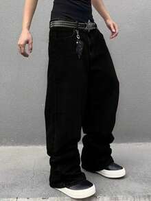 Teen Boys Casual Vintage Washed Loose Wide Leg Pants - Black - View 4