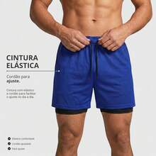 2-In-1 Double Sports Dry Fit Shorts With Pocket Gym Shorts Sports Shorts - 寶藍色 - 查看 8