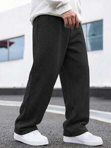 1pc Boys' Loose Fit Thermal Lined Thickened Warm Straight Leg Sweatpants Spring Autumn Winter - Black - View 2