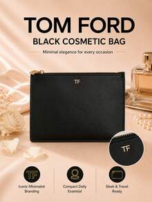 Tom Ford TF黑色皮質化妝包21×14cm,單品發售,金標順滑拉鍊,日常出遊收納彩妝好物 - 黑色 - 查看 2