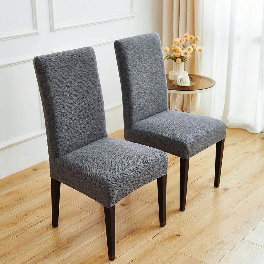 1pc/4pcs/6pcs/8pcs Removable Chair Covers, Dining Chair Covers, Fleece Jacquard, Simple Solid Color, Suitable For Restaurant, Living Room, Bedroom Chair Decoration - Grey - View 1