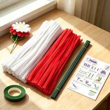 [Customer Favoriate]112pcs Craft Supplies Ultra Dense Chenille Stems, Multi-Color, Including 100pcs Pipe Cleaners, 10pcs Flower Stems, 1pc Floral Tape& 1 Tutorial Video, For DIY Handmade, Chenille Stems Flower Set, Christmas Pipe Cleaners Craft Set - DIY Bouquet Kit - View 20
