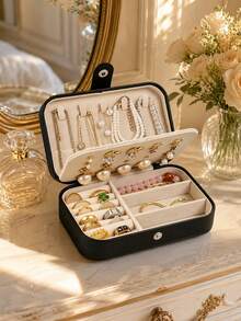 1 pieza Caja de almacenamiento de joyas exquisita, Caja de joyas, Caja de almacenamiento estilo gabinete, Collar, Aretes, Pulsera, Caja de joyas para anillos, Caja de joyas dorada exquisita francesa - Multicolor - Ver 7