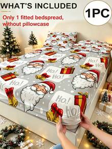 1pc Christmas Holiday Bedding Fitted Sheet(Sheet Only, No Pillowcase),Santa Claus Ho Ho Ho All Over Print Soft Breathable Deep Pocket Mattress Cover, Festive Decor For Xmas Bedroom Dorm Guest Room - Multicolor - View 2