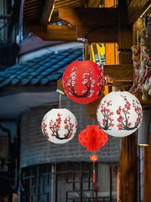 Haus Hana 20个中式/日式纸灯笼，派对装饰，樱花吊灯，适用于中国新年、生日派对、婚礼、日式餐厅等场合。（红色、白色） - 紅白色 - 查看 2