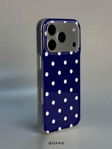 GIIPPA 1件白色底海軍藍鏤空波點圖案設計手機殼，適用於Phone 17 Pro Max，相容Phone 16 Pro Max、15 Pro Max、14 Pro Max，韓系高端時尚趣味手機殼，相容11/12/13/14/15/16 Pro Max Plus，優雅設計男女皆宜，送給女友的聖誕節、情人節、復活節、婚禮季和生日完美禮物 - 藏蓝色 - 查看 2