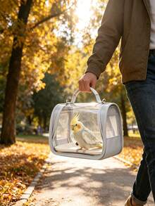 Parrot Outdoor Portable Bag, Breathable Bird Carrying Bag, Hands-Free Small Pet Cage, With Breathable Mesh Window, Parrot Backpack, Convenient For Taking Pets To Vet, Shopping, Hiking, Transparent Portable Bird Travel Case - Multicolor - View 2